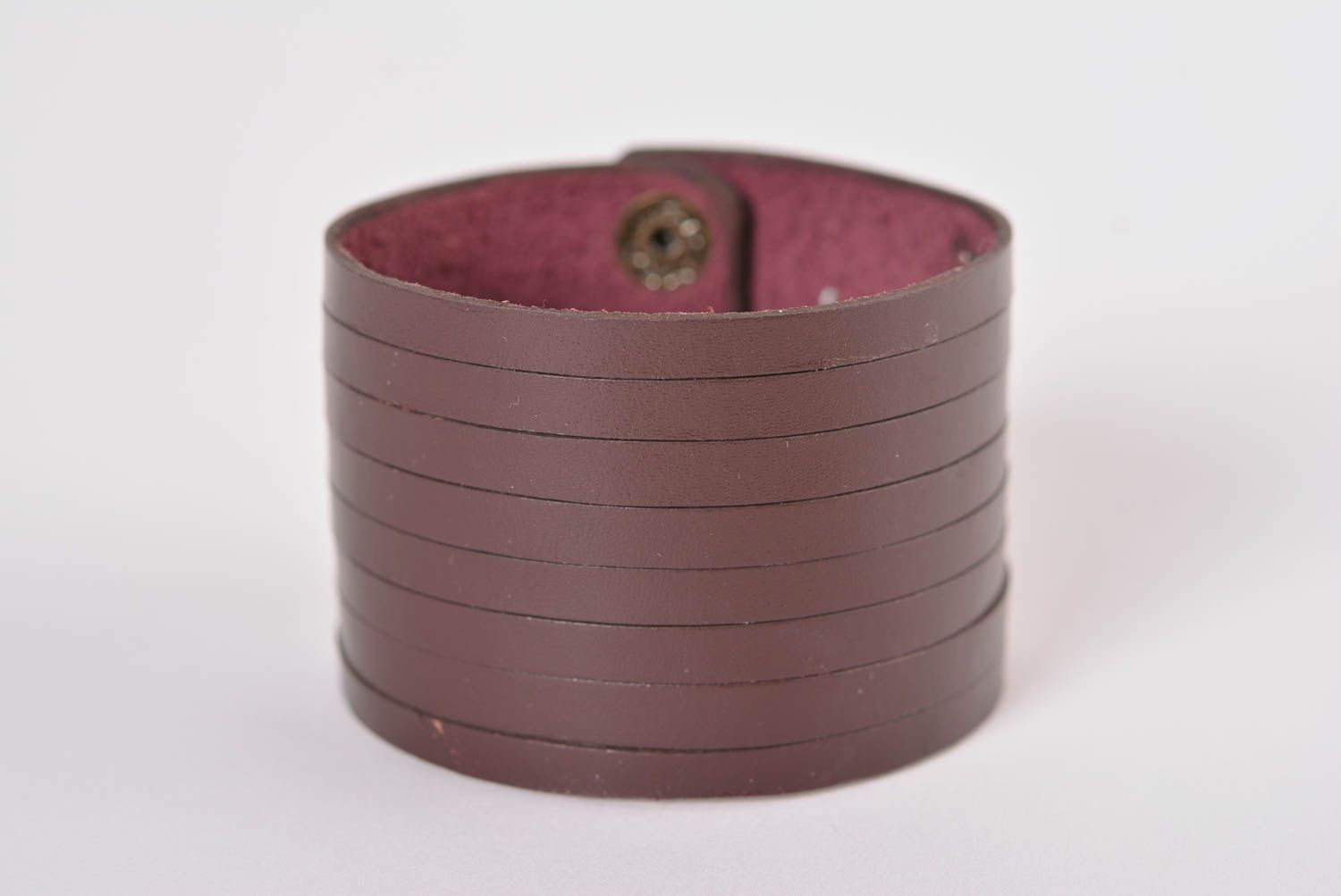 Коричневый кожаный браслет ручной работы украшение из кожи необычный подарок фото 1