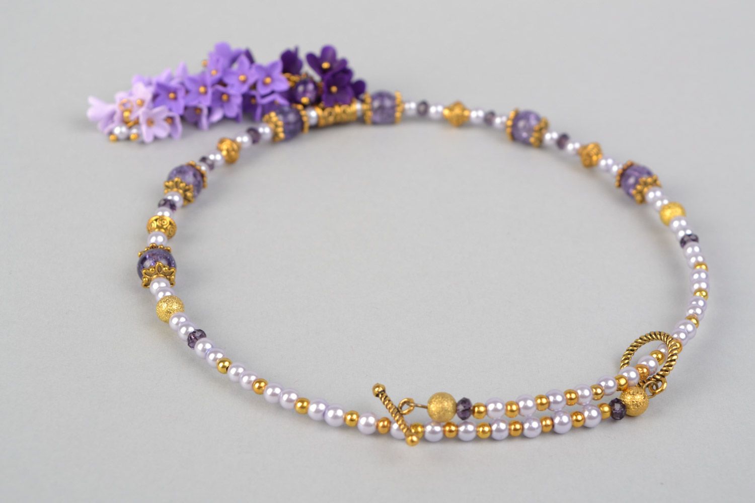 Joli collier en pâte polymère fait main avec fleurs et perles bijou pour femme photo 4