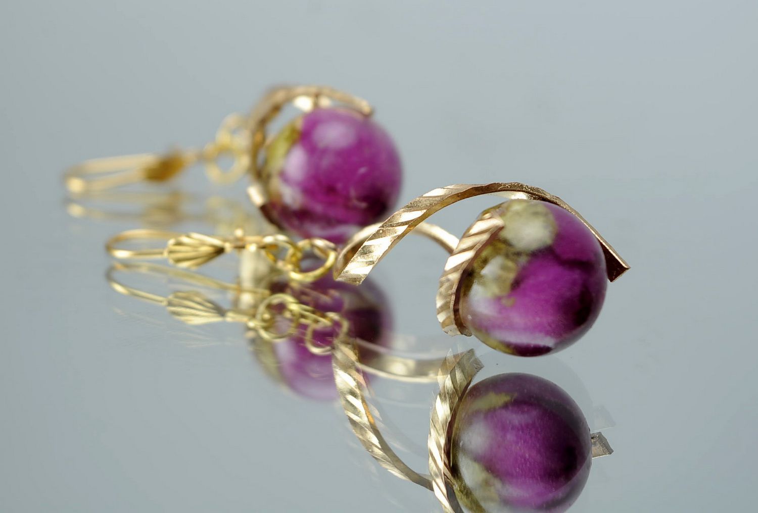 Golden earrings made from rose buds photo 1