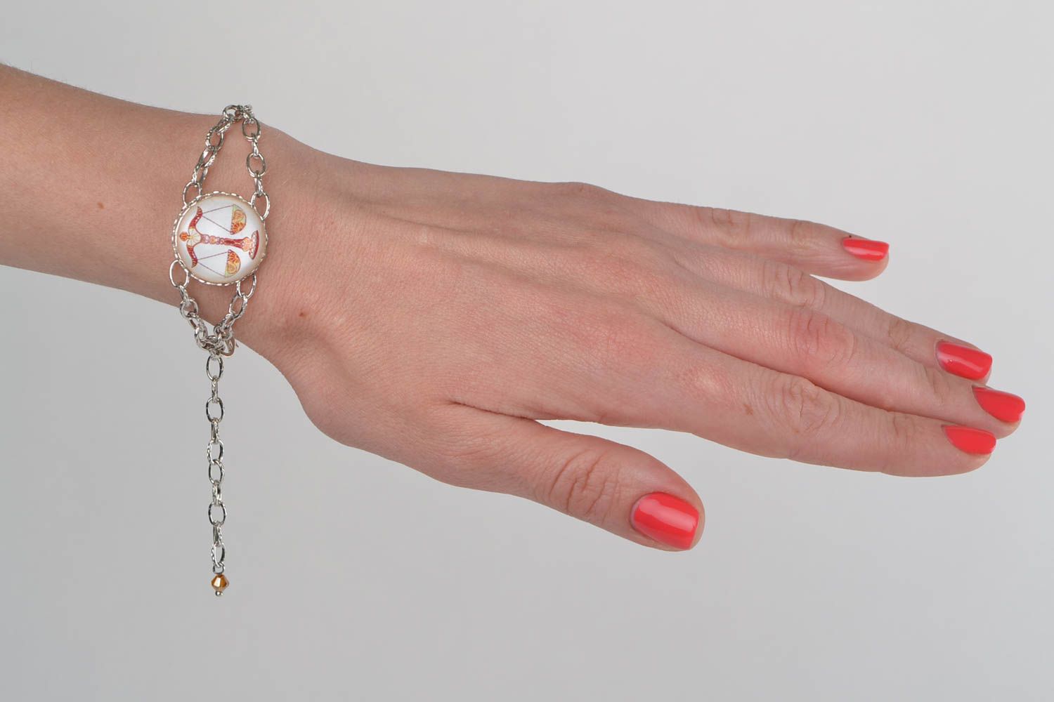 Handmade metal chain bracelet with glass Libra zodiac sign photo 1