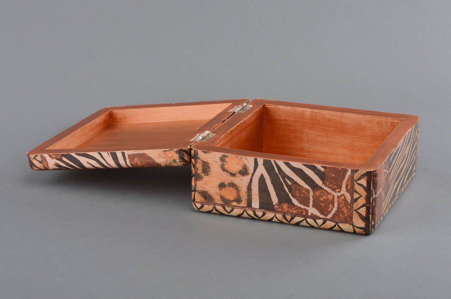Rectangular handmade wooden jewelry box made using decoupage technique Africa photo 2