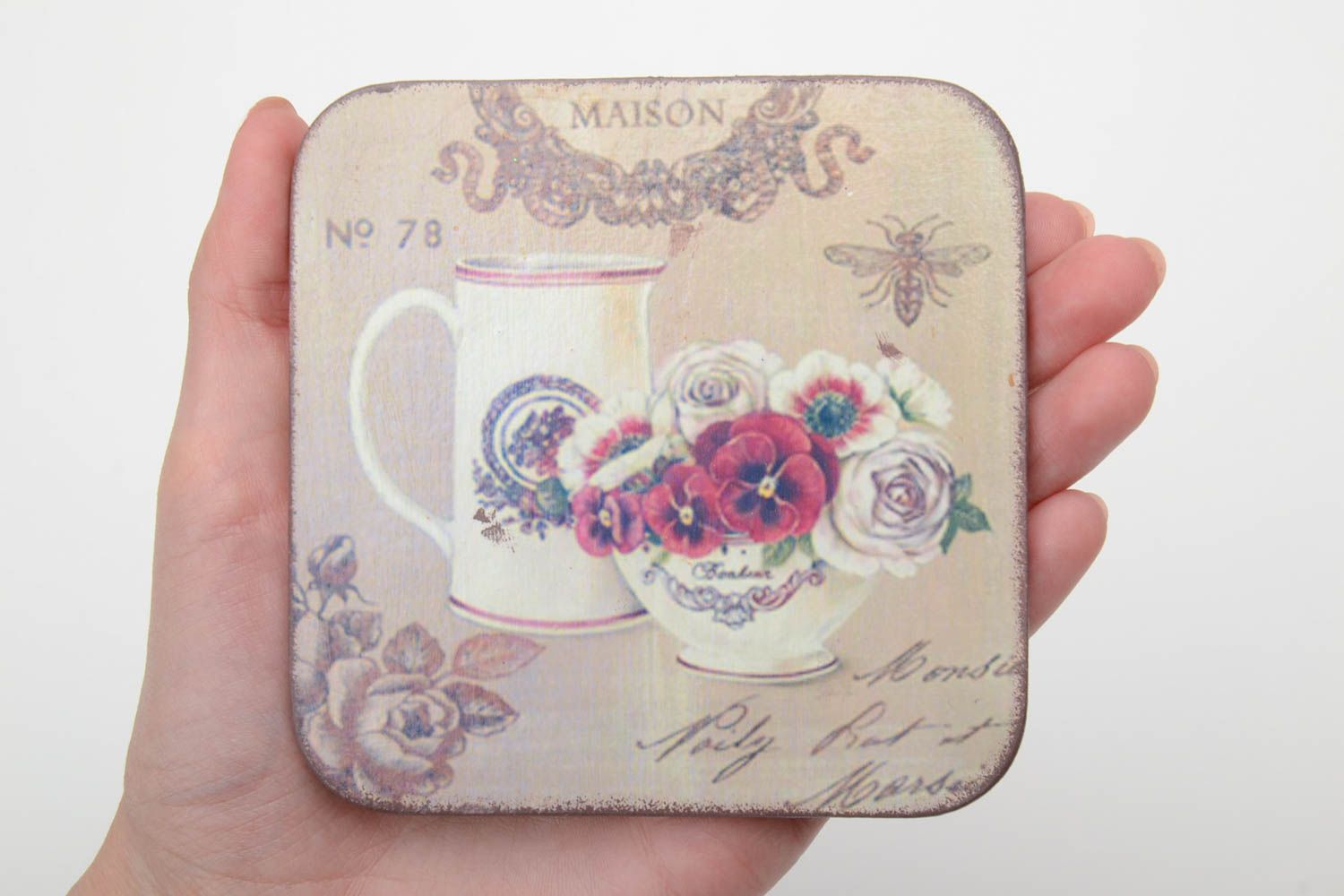 Beautiful designer handmade decoupage plywood coaster for hot cup  photo 5