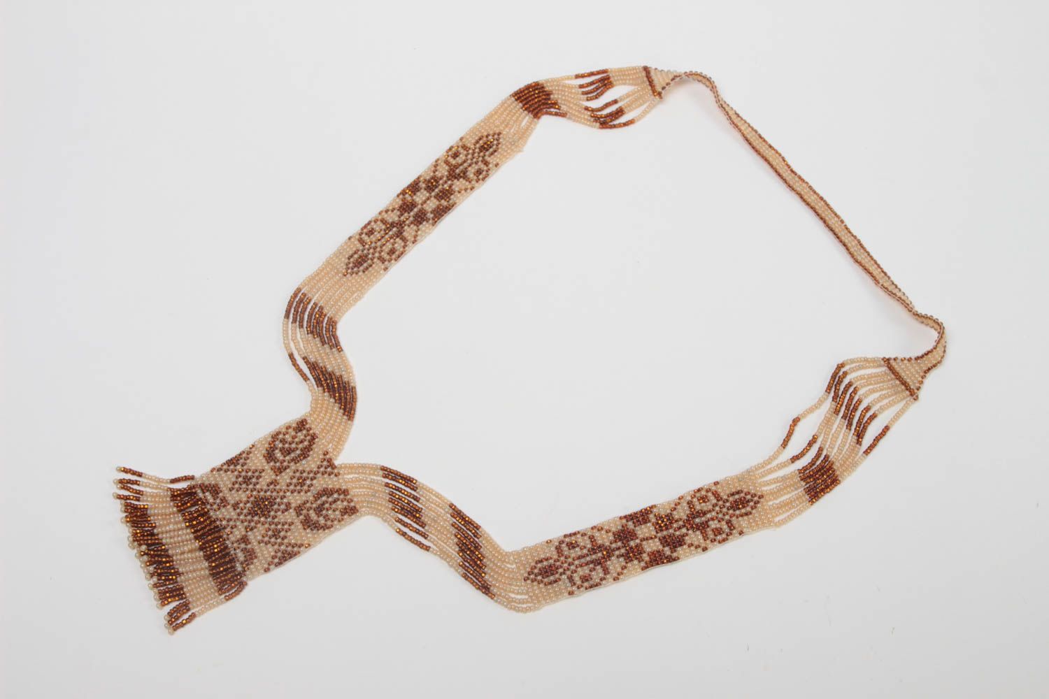 Колье из бисера украшение ручной работы коричневый гердан из бисера длинный фото 2