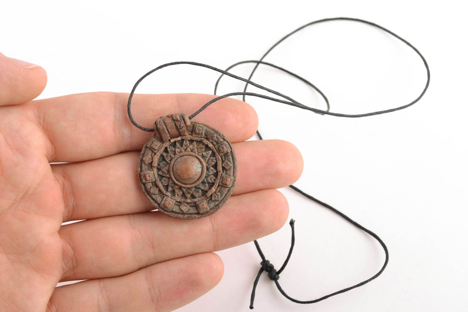 Handmade clay pendant with cord photo 2