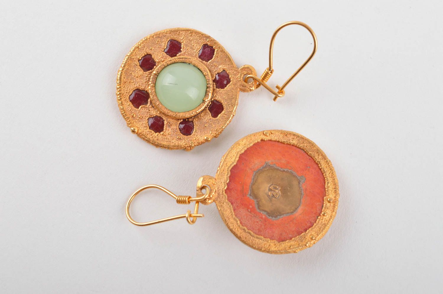 Round handmade copper earrings metal earrings gemstone earrings for girls photo 5
