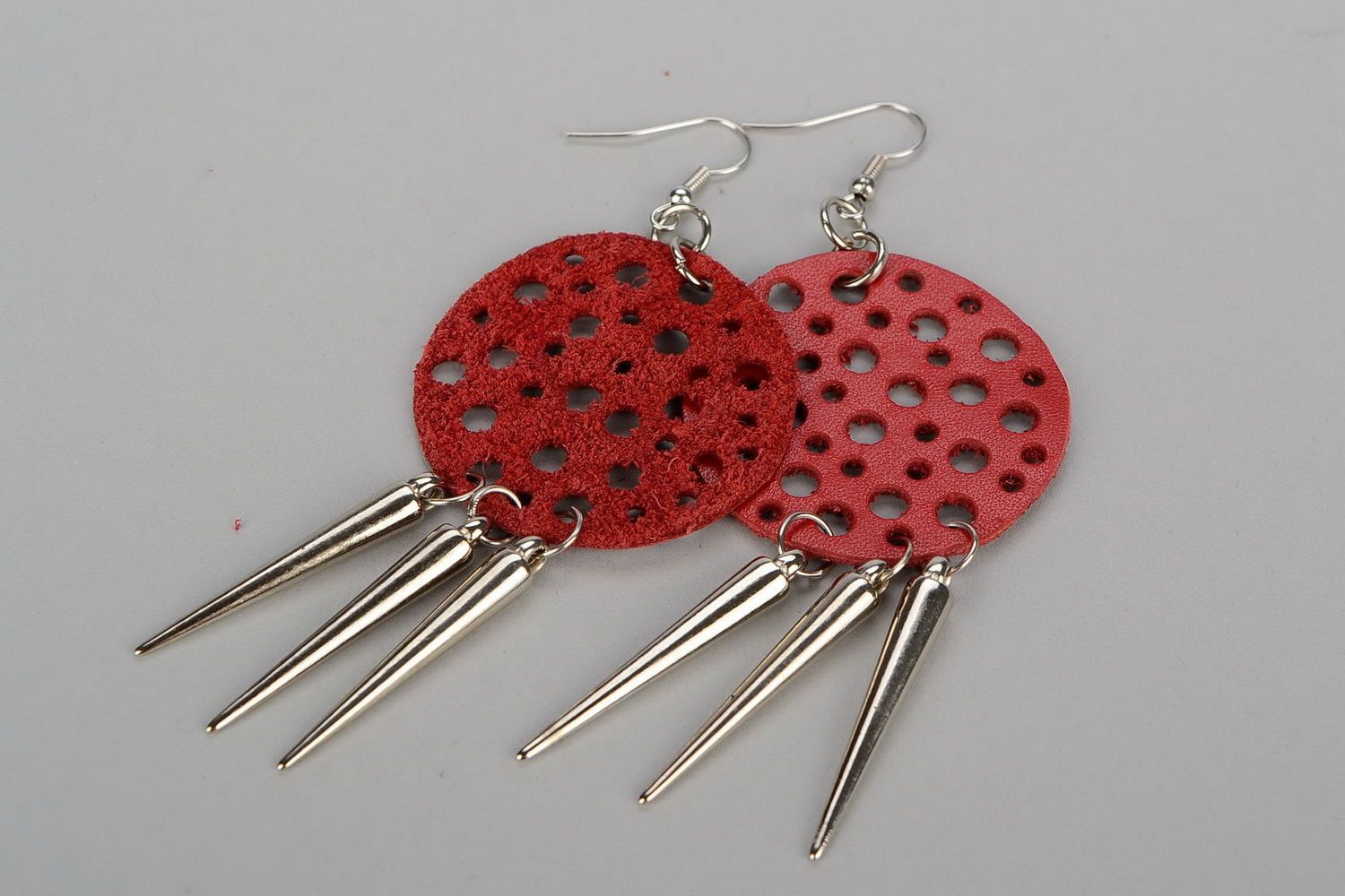 Beautiful earrings made ​​of leather photo 2