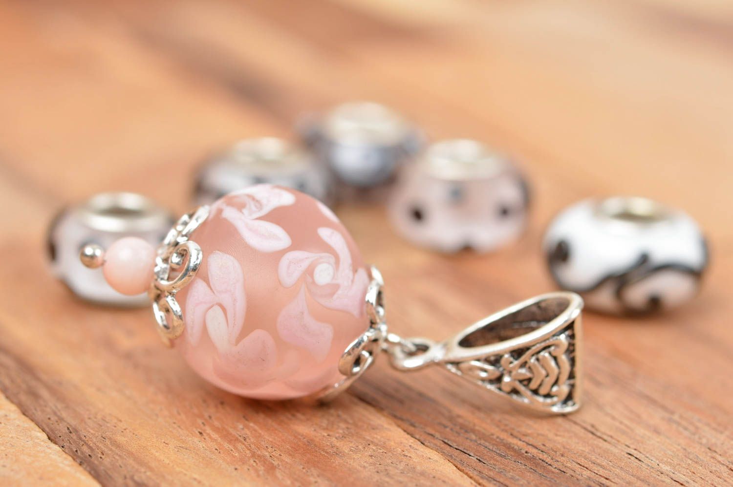 Handmade pendant women necklace glass pendant lampwork technique pink bead  photo 1