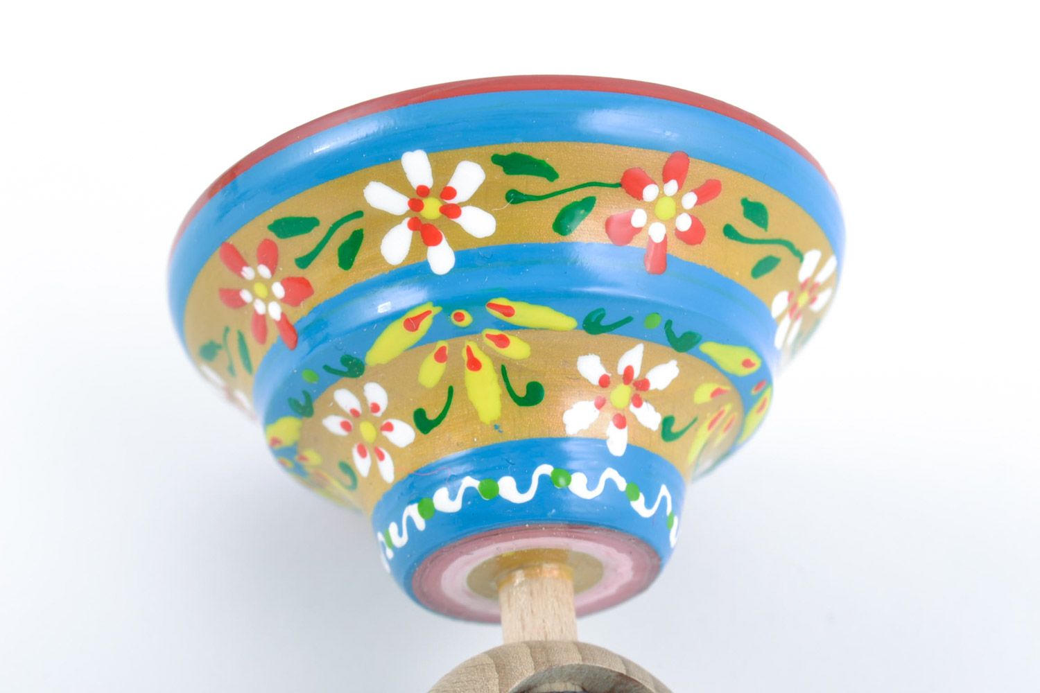 Petit jouet toupie fait main en bois naturel de hêtre multicolore à motif floral photo 5