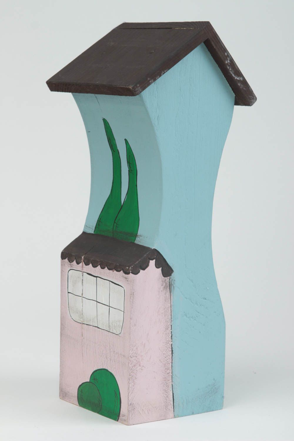 Statuette maison Figurine en bois faite main peinte de couleurs Déco maison photo 3