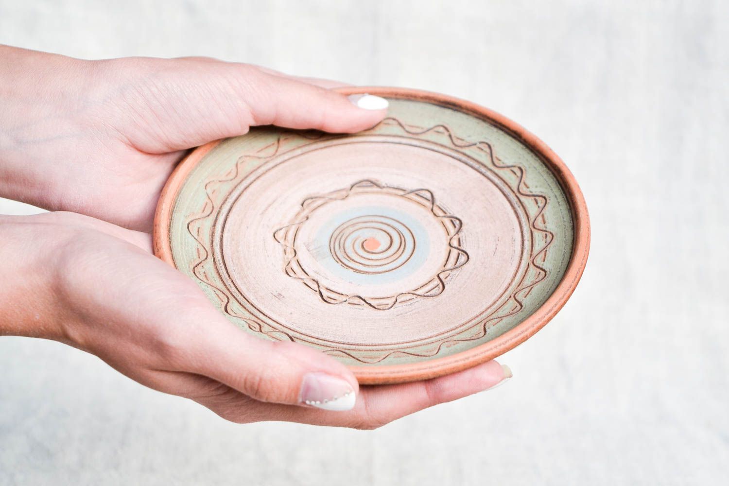 Handmade Keramik Wandteller Wohn Accessoire Küchen Deko aus Ton bemalt  foto 2