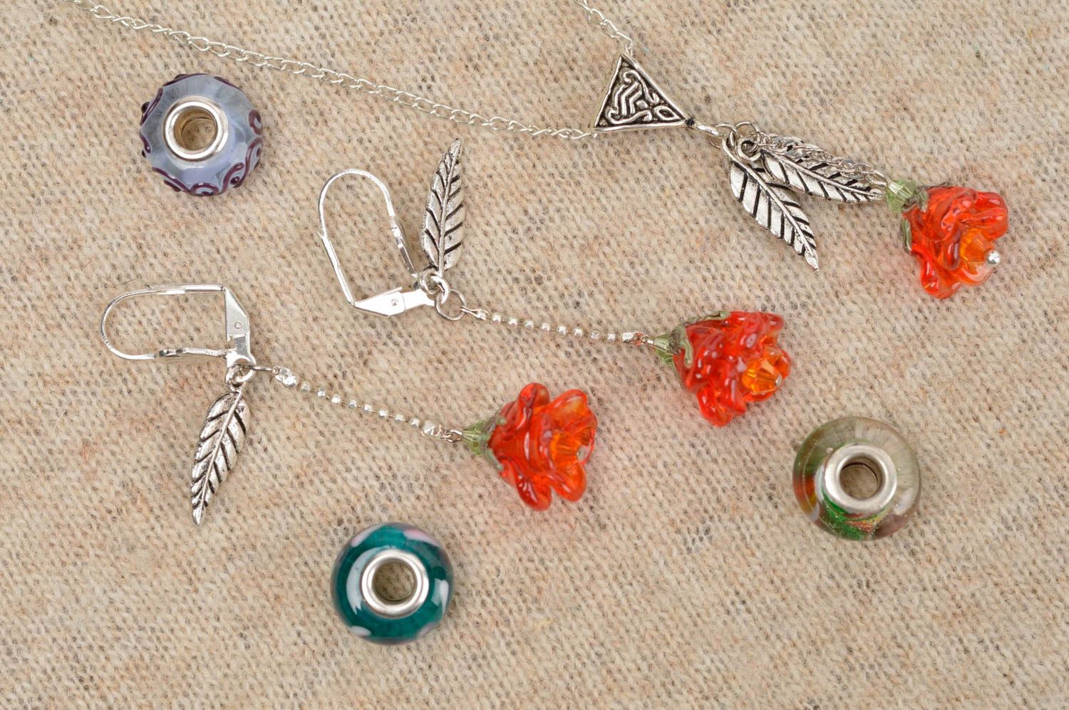 Long earrings stylish pendant flower jewelry set handmade accessories gift photo 1
