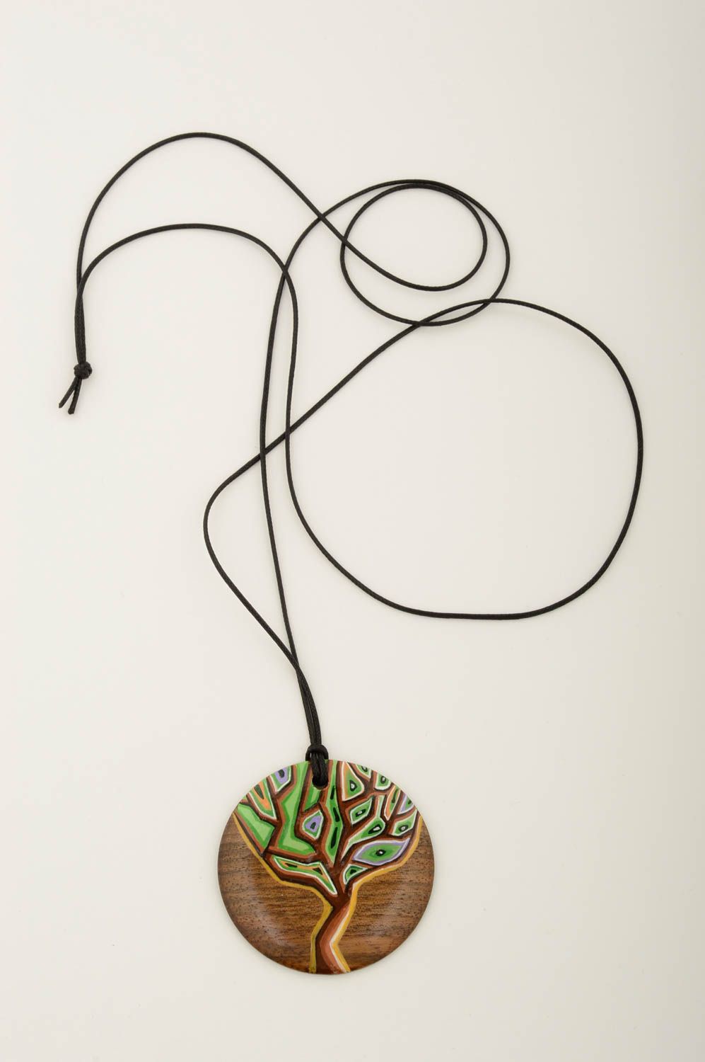 Кулон ручной работы украшение на шею аксессуар из дерева с росписью красивый фото 3