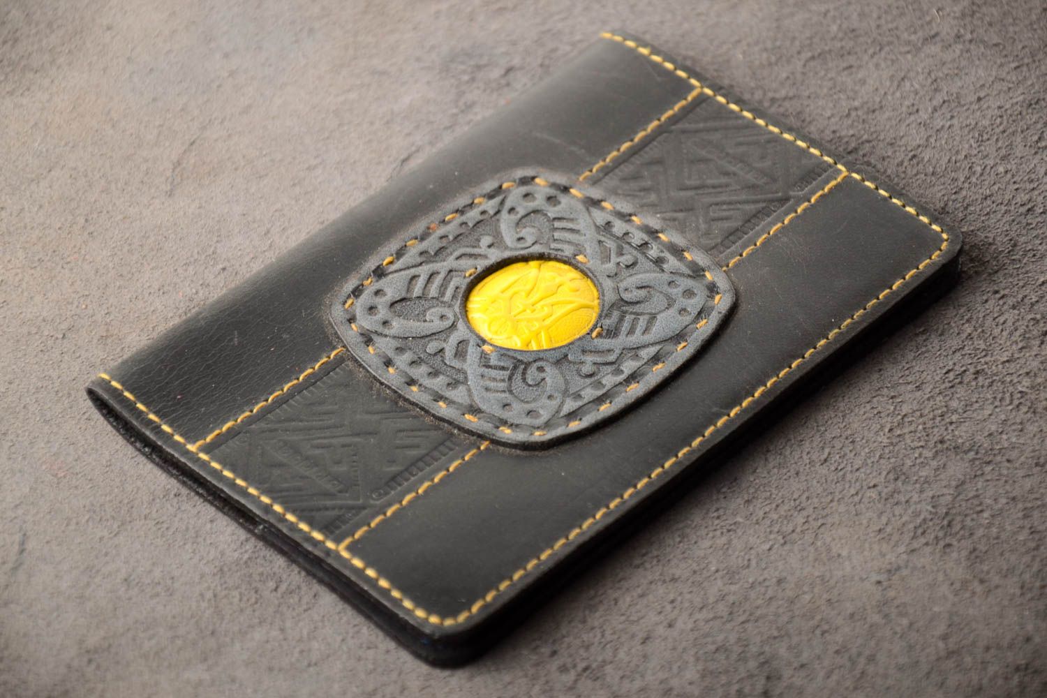Handmade black leather cover stylish passport cover accessory for documents photo 1