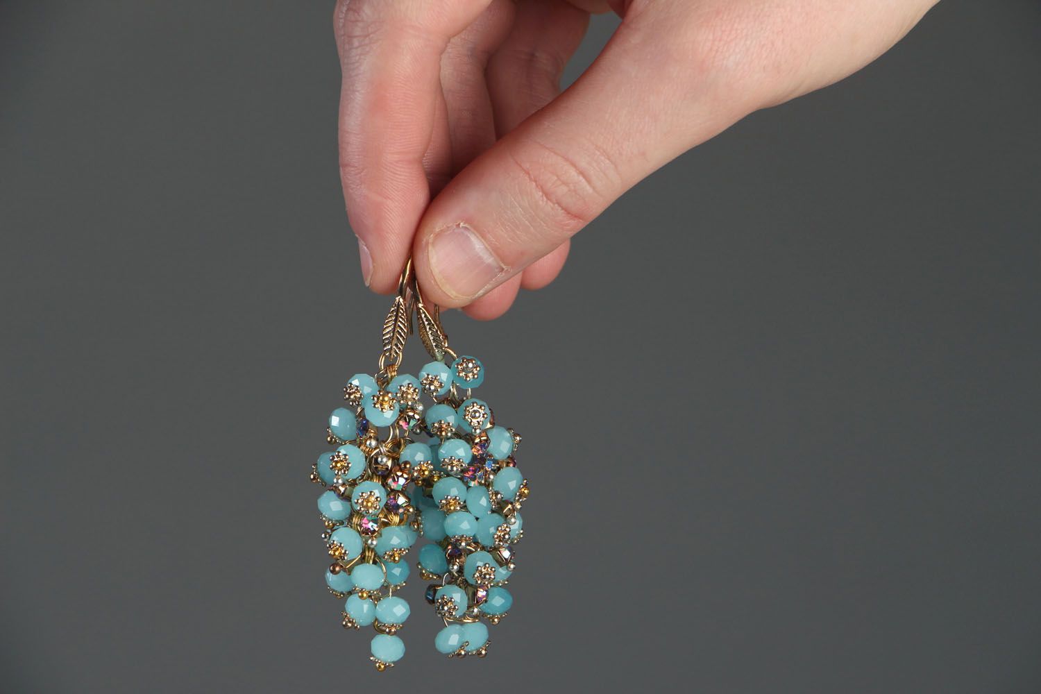 Boucles d'oreilles pendantes en perles de cristal bleu photo 4