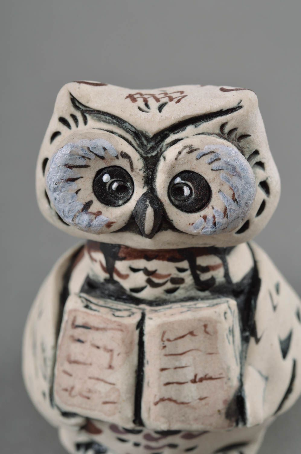 Beautiful homemade painted porcelain statuette of owl for interior decor photo 3