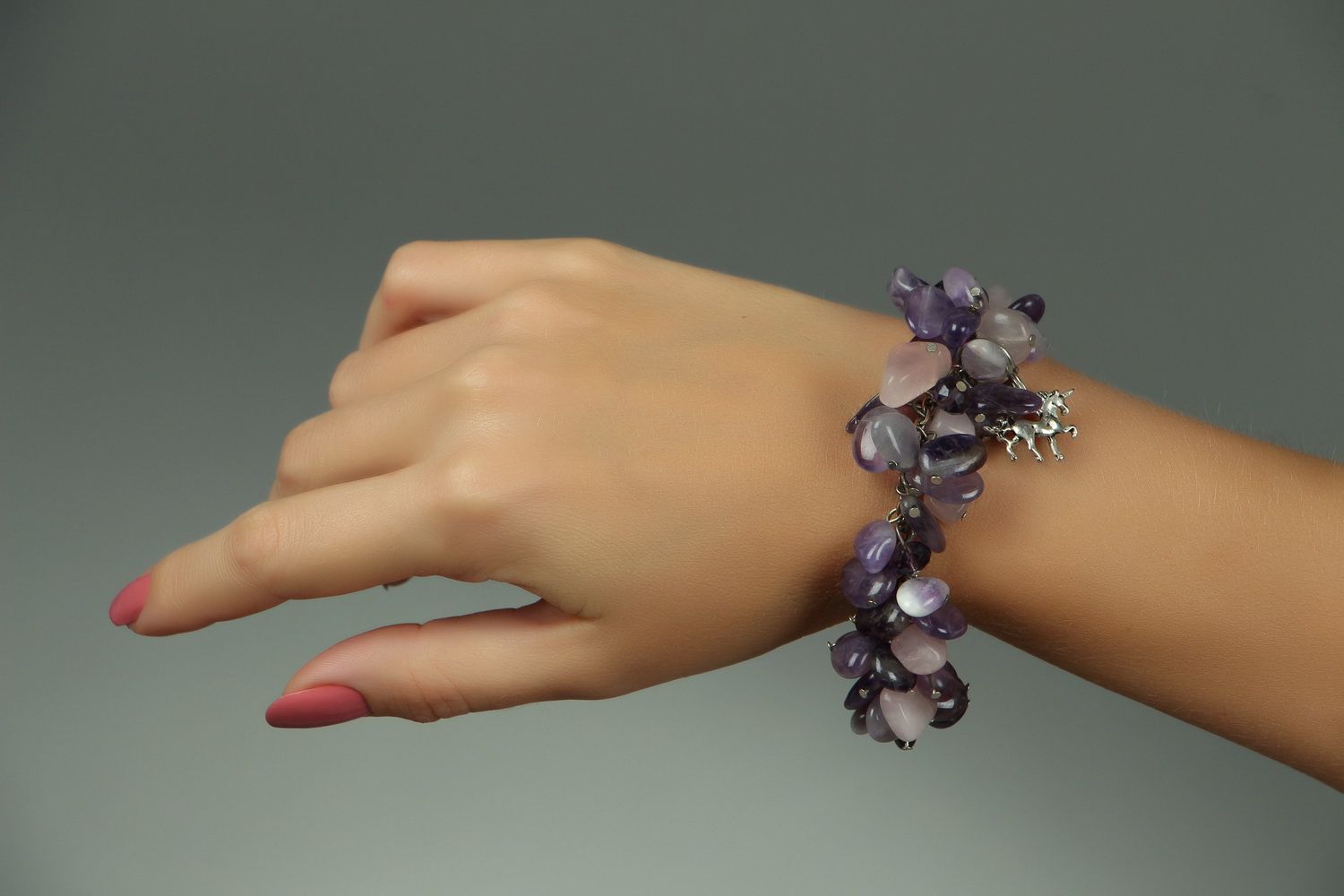 Silver bracelet with amethyst photo 5