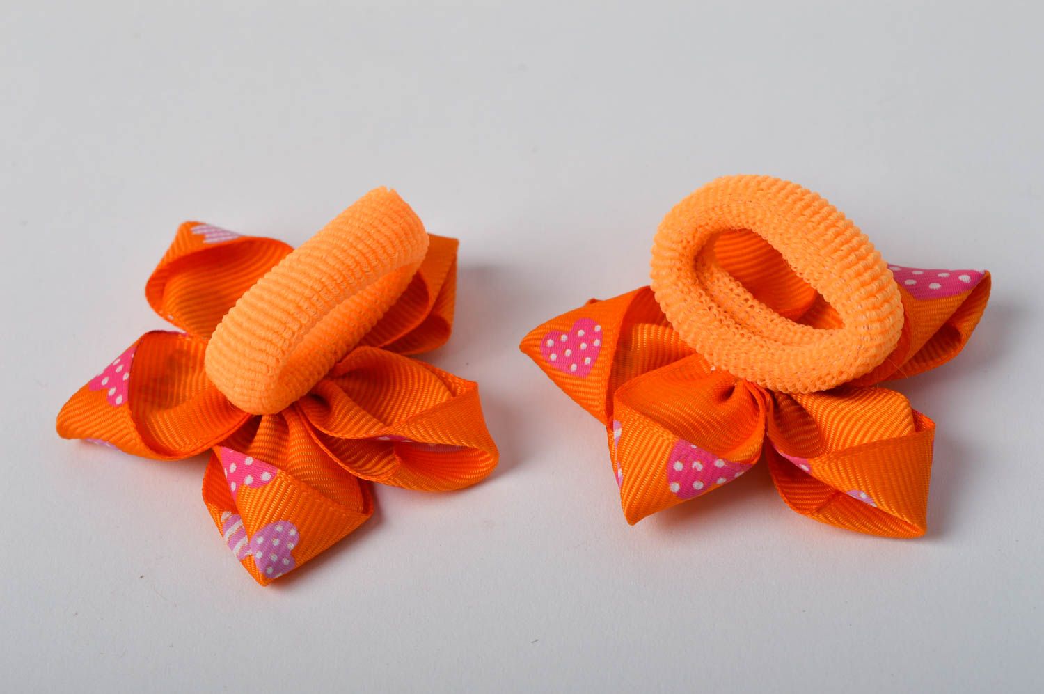 Modisches Haargummi Set in Orange handmade Schmuck Blumen Haargummis grell foto 5
