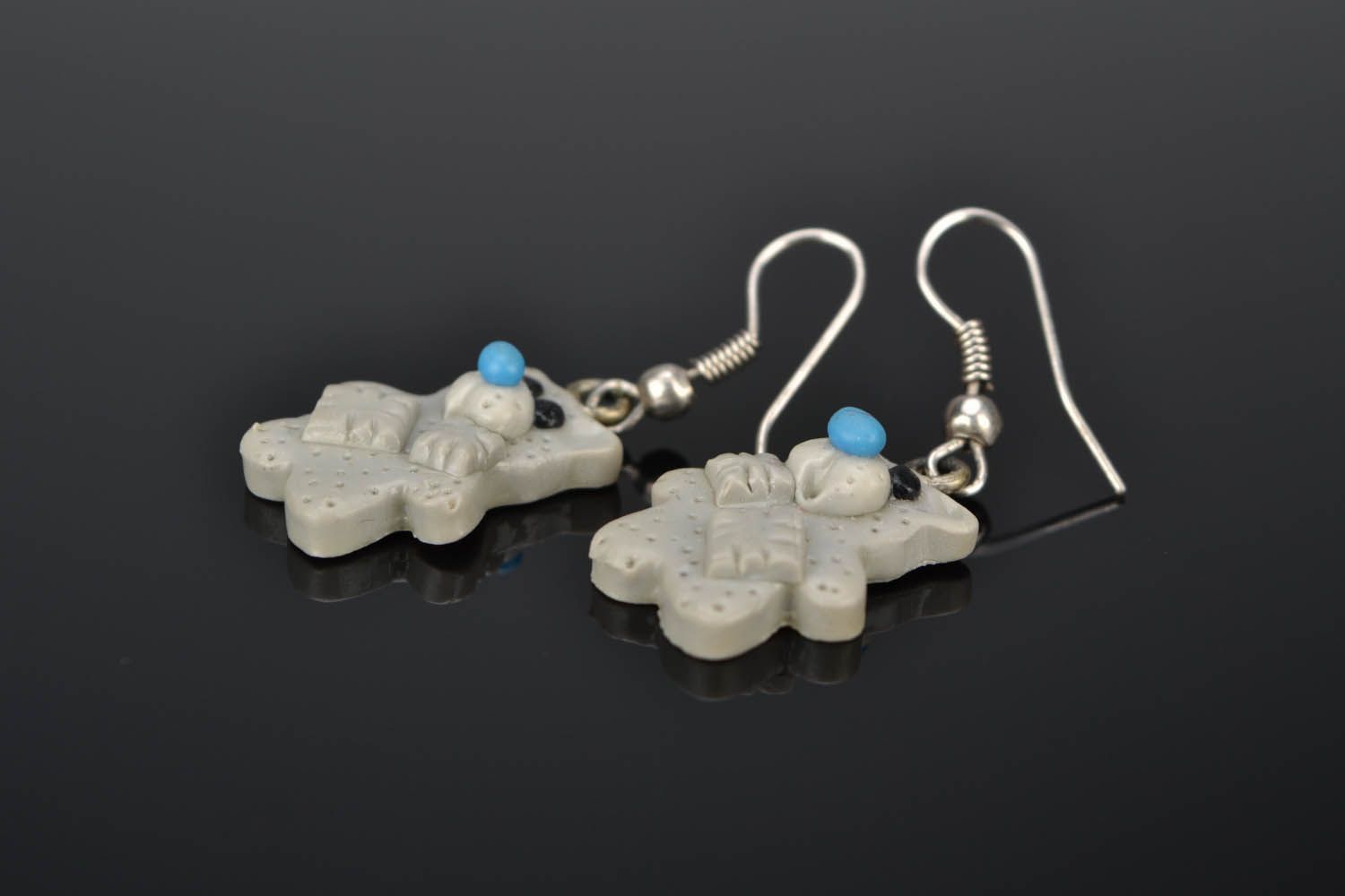 Polymer clay earrings Gray Bears photo 1