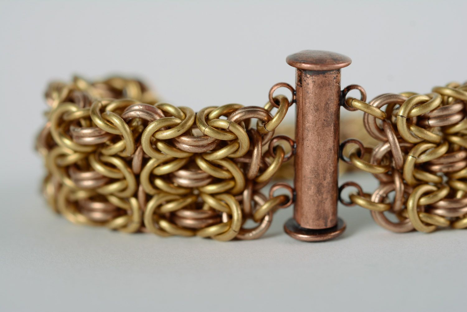 Unusual stylish handmade wide chainmaille woven bracelet unisex photo 3