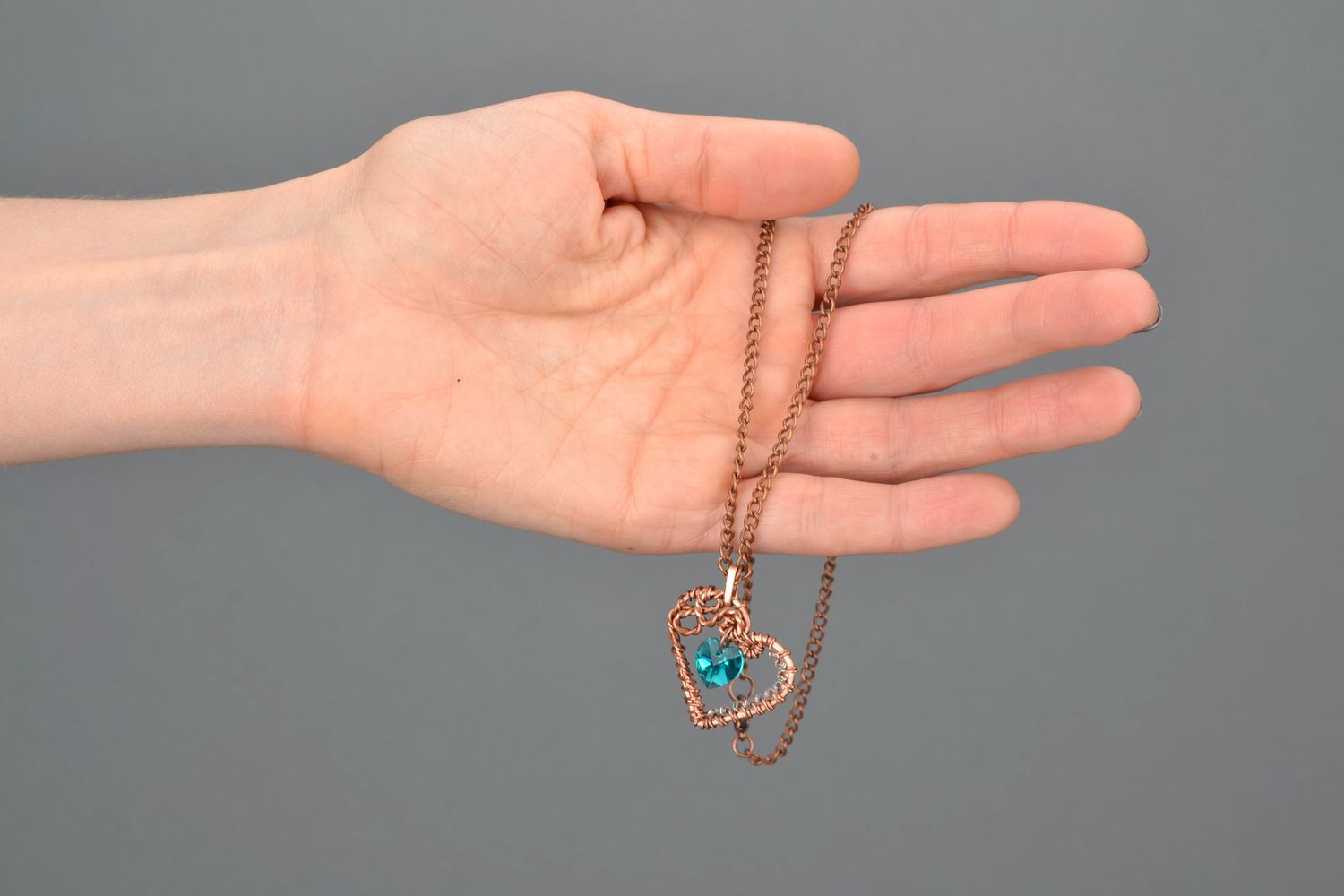 Wire wrap copper pendant with crystal photo 2