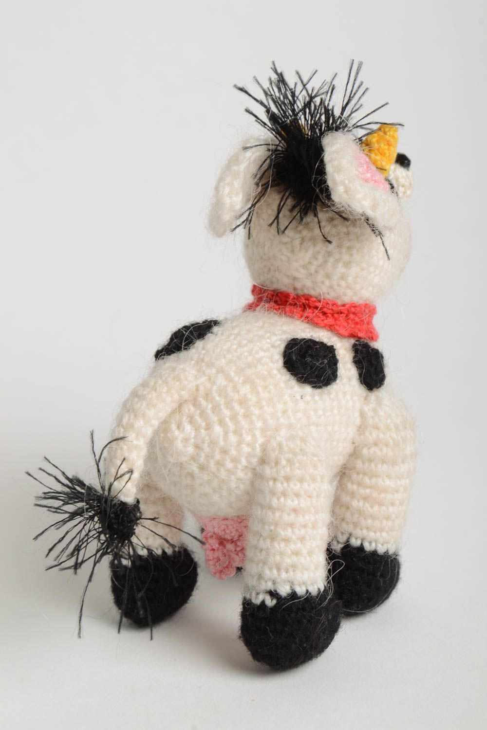 Handmade designer crocheted figurine unique cow toy present for children photo 3