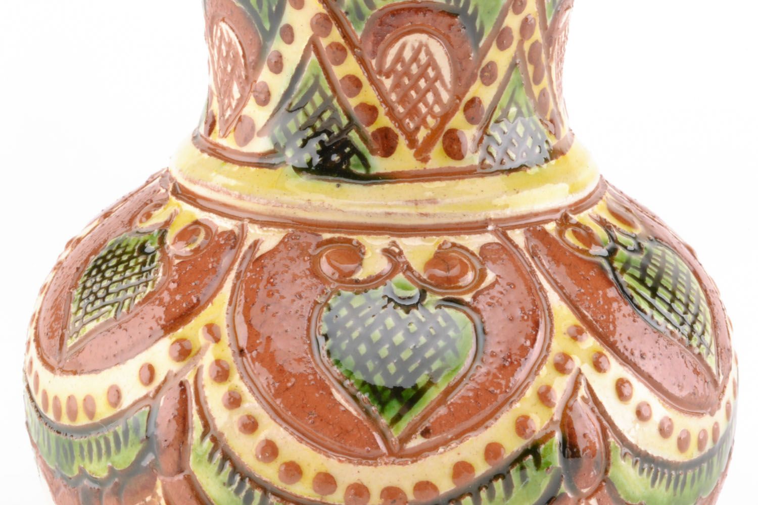 4 inch ceramic hand-painted green&brown vase jug 0,58 lb photo 3