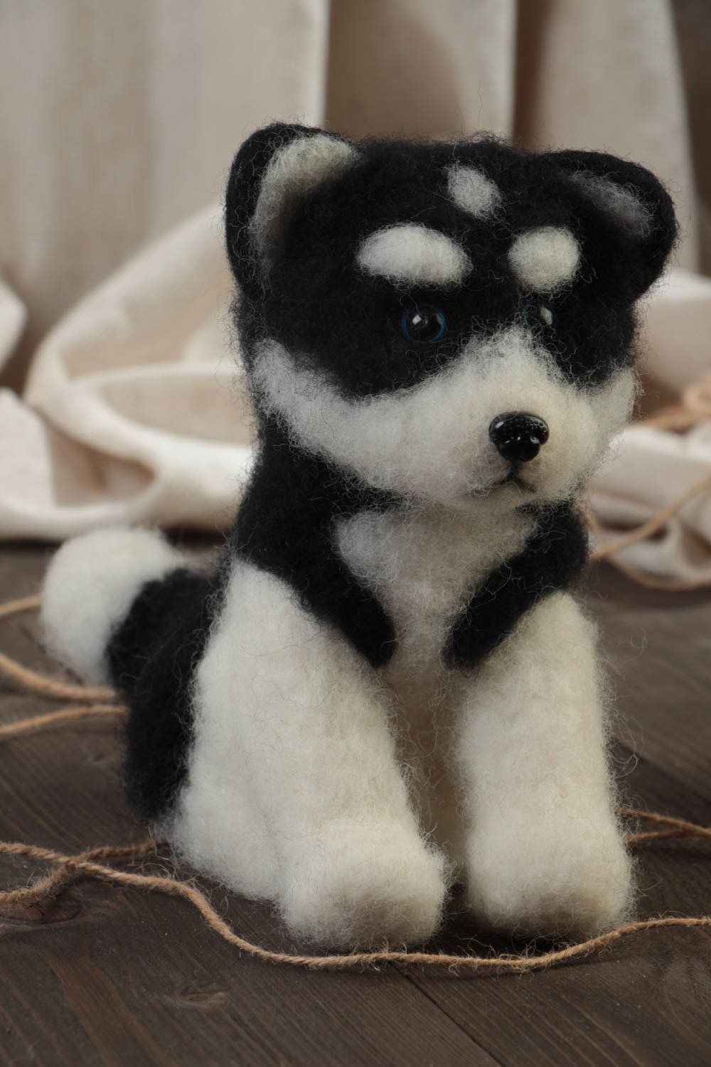 Children's nice handmade felted wool toy dog Husky beautiful collectible photo 1