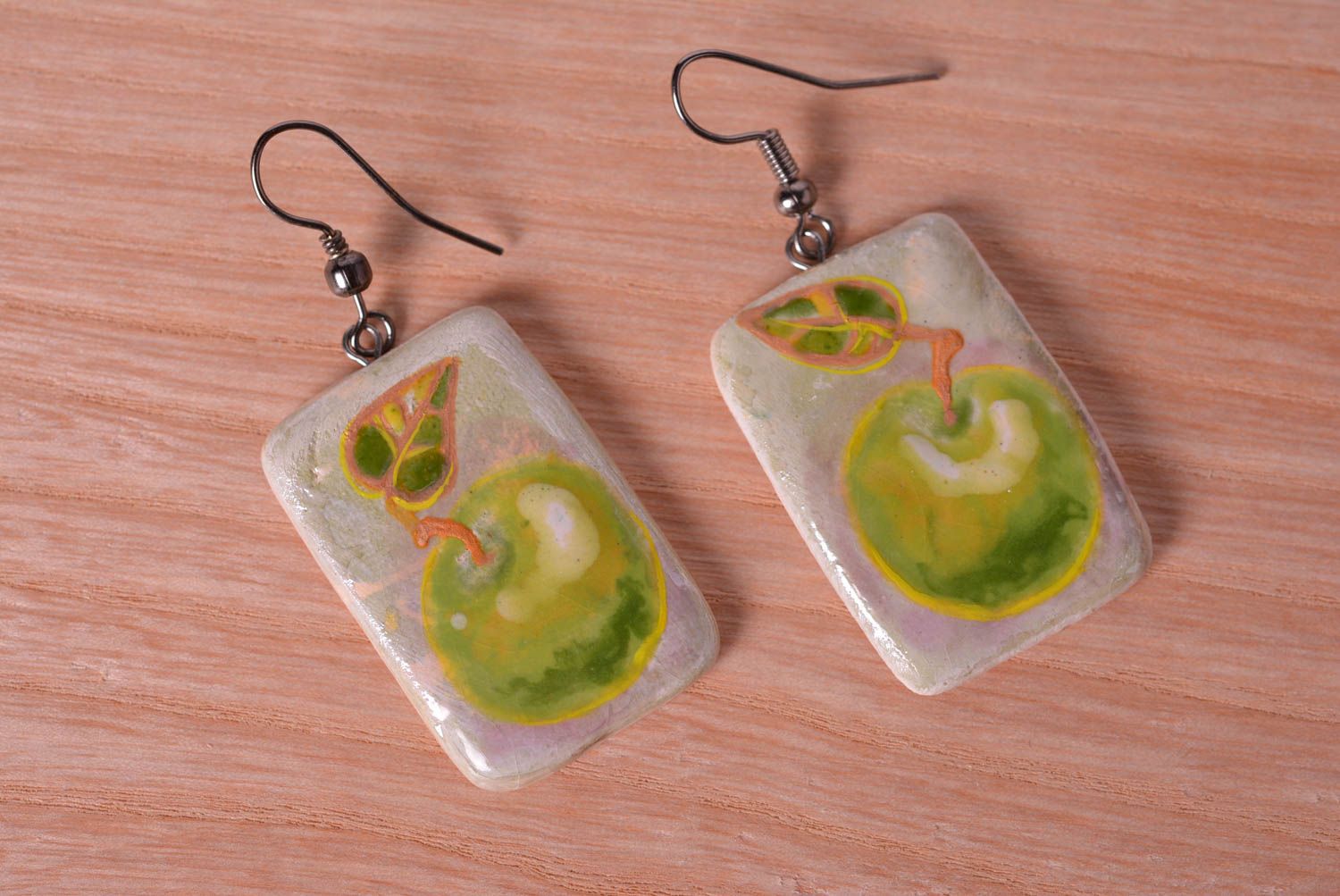 Jewelry handmade earrings long earrings with painted apples designer gift photo 2