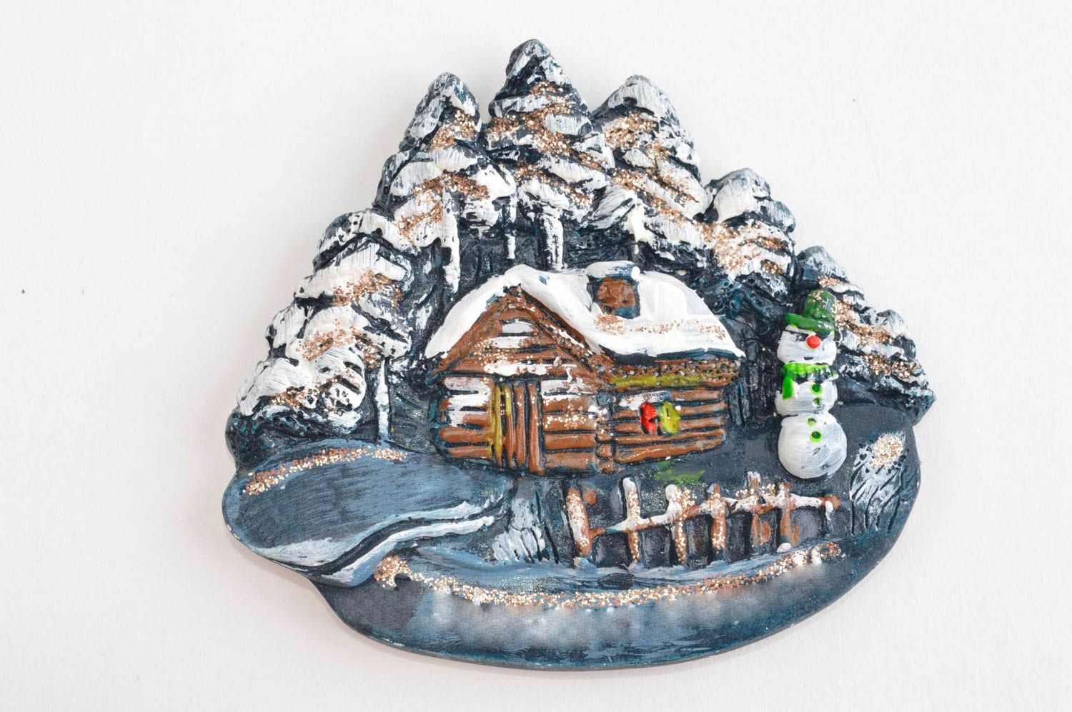 Магнит на холодильник handmade декор для дома необычный подарок Деревня зимой фото 2