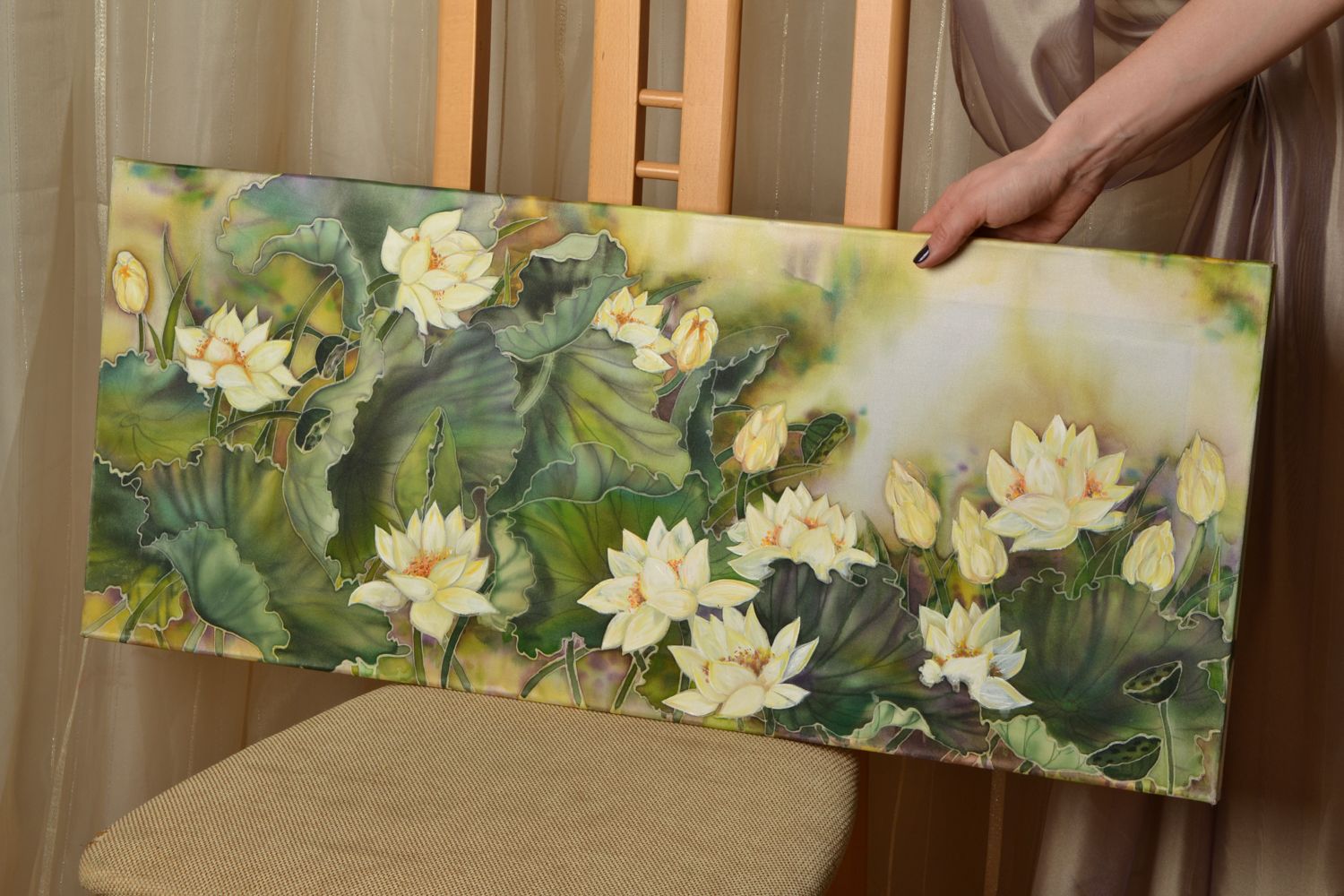 Acrylic painting on silk basis Lotuses photo 2