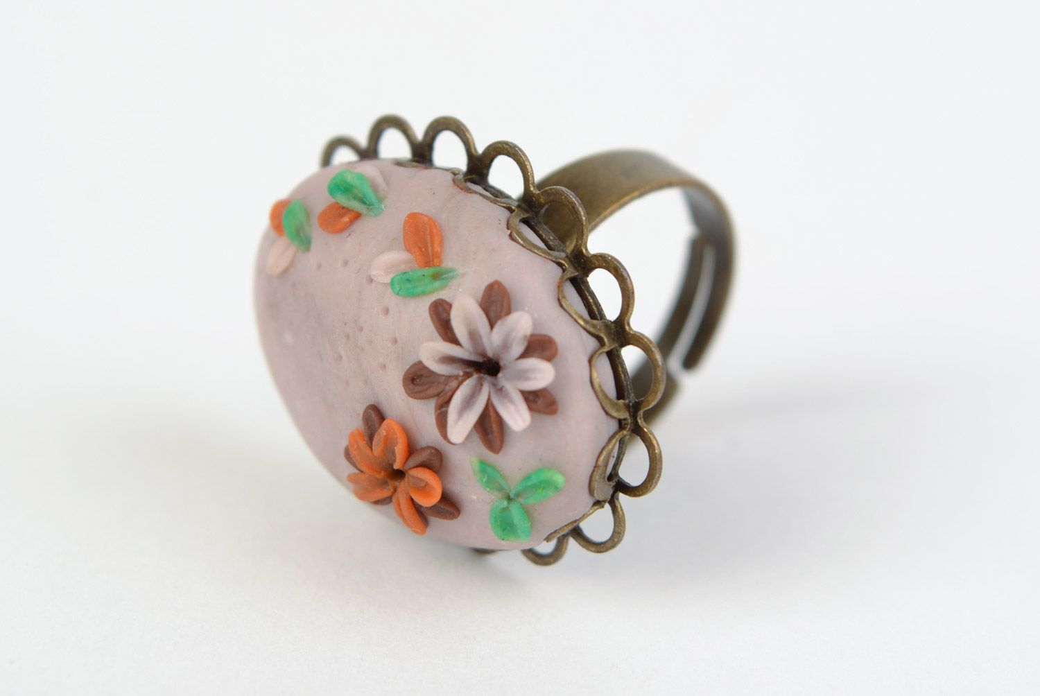Vintage Schmuckset aus Polymer Clay 2 Stück Blumen Ring und Ohrringe Handarbeit foto 5
