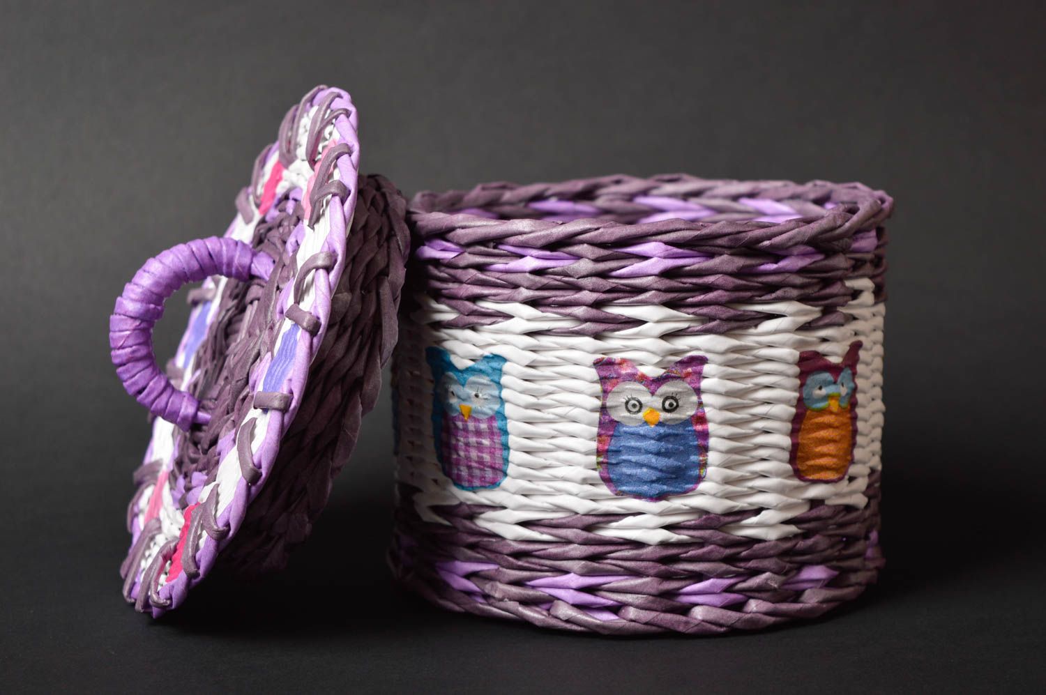 Handmade violetter Korb geflochten aus Papier Deko Korb Wohn Accessoire foto 3