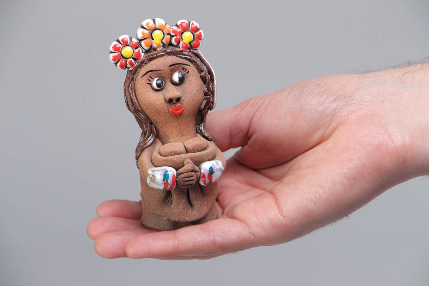 Handmade decorative ceramic figurine with painting Ukrainian woman interior decor element photo 5
