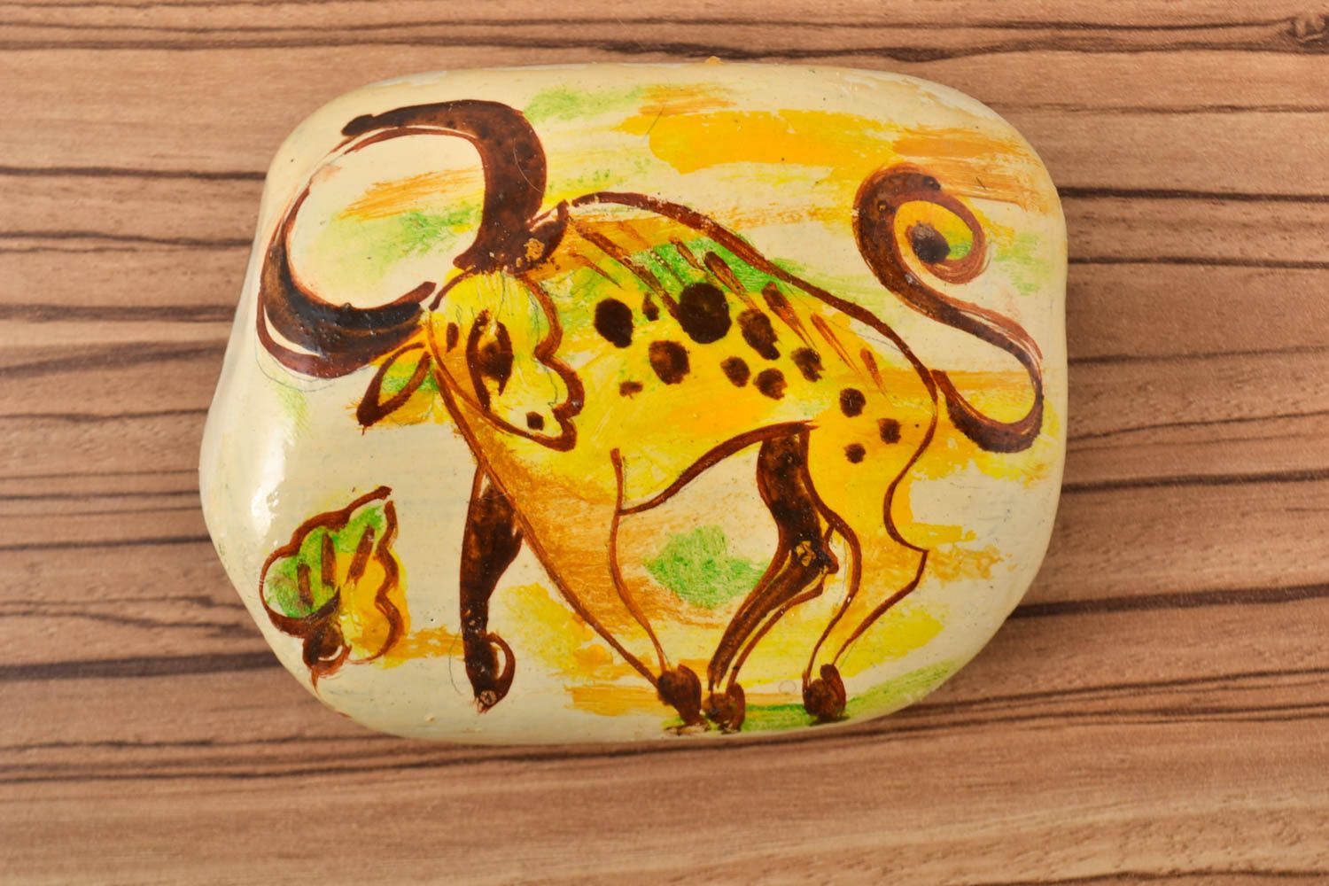 Раскрашенный камень хенд мейд декор для дома морской камень буйвол красивый фото 1