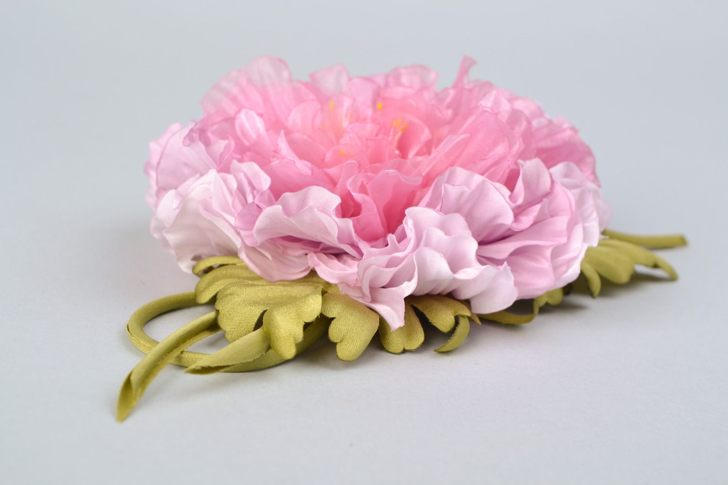 Handmade designer fabric flower brooch-hair clip Peony photo 3
