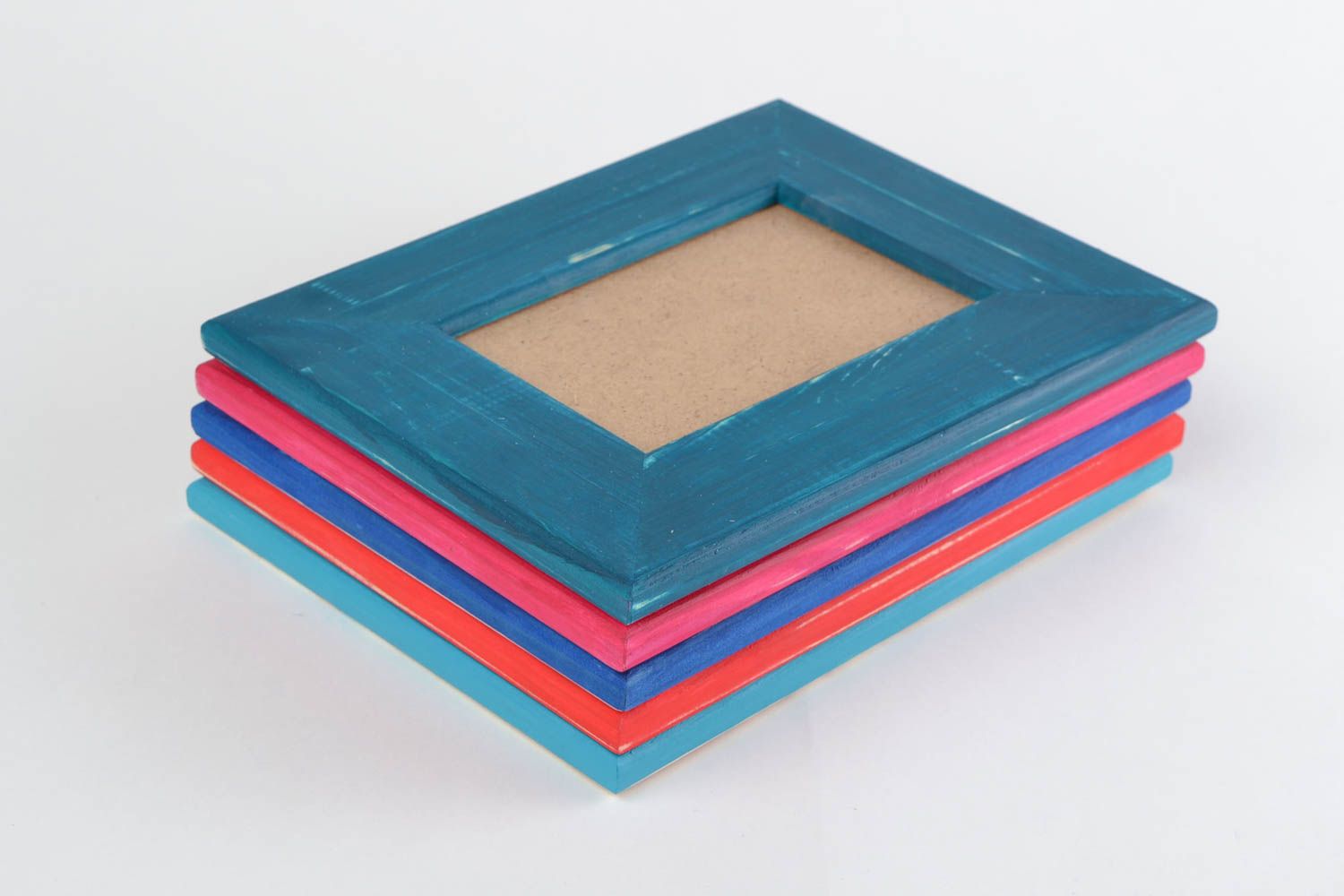 Cadre photo en bois de pin fait main bleu peint de couleurs acryliques 10x15 photo 3