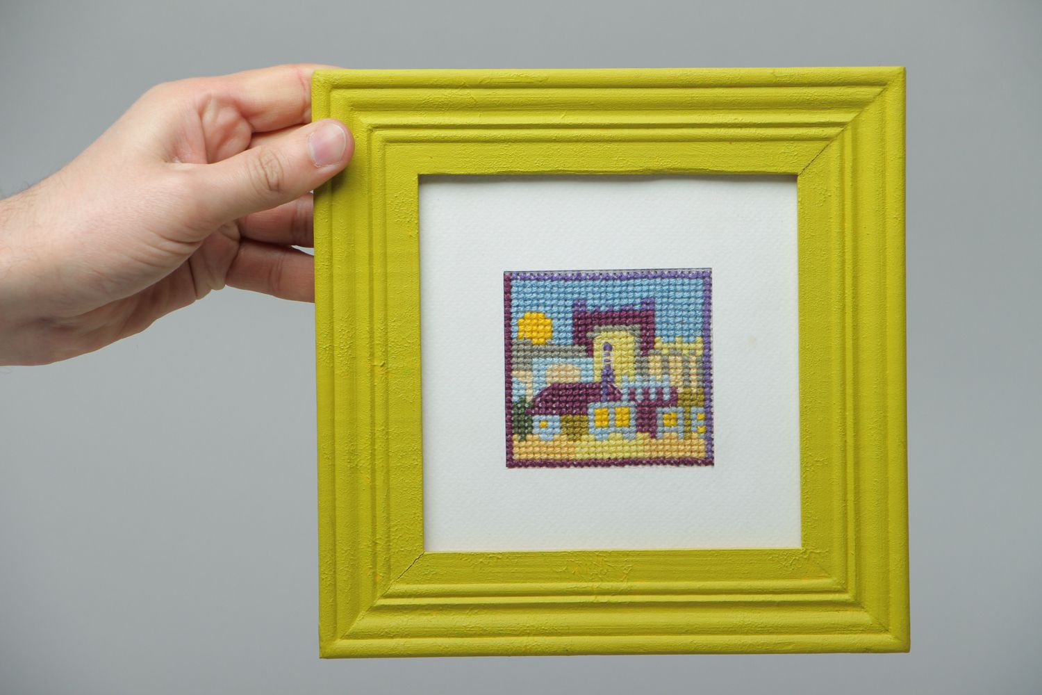 Cross stitch embroidered picture in wooden frame photo 4