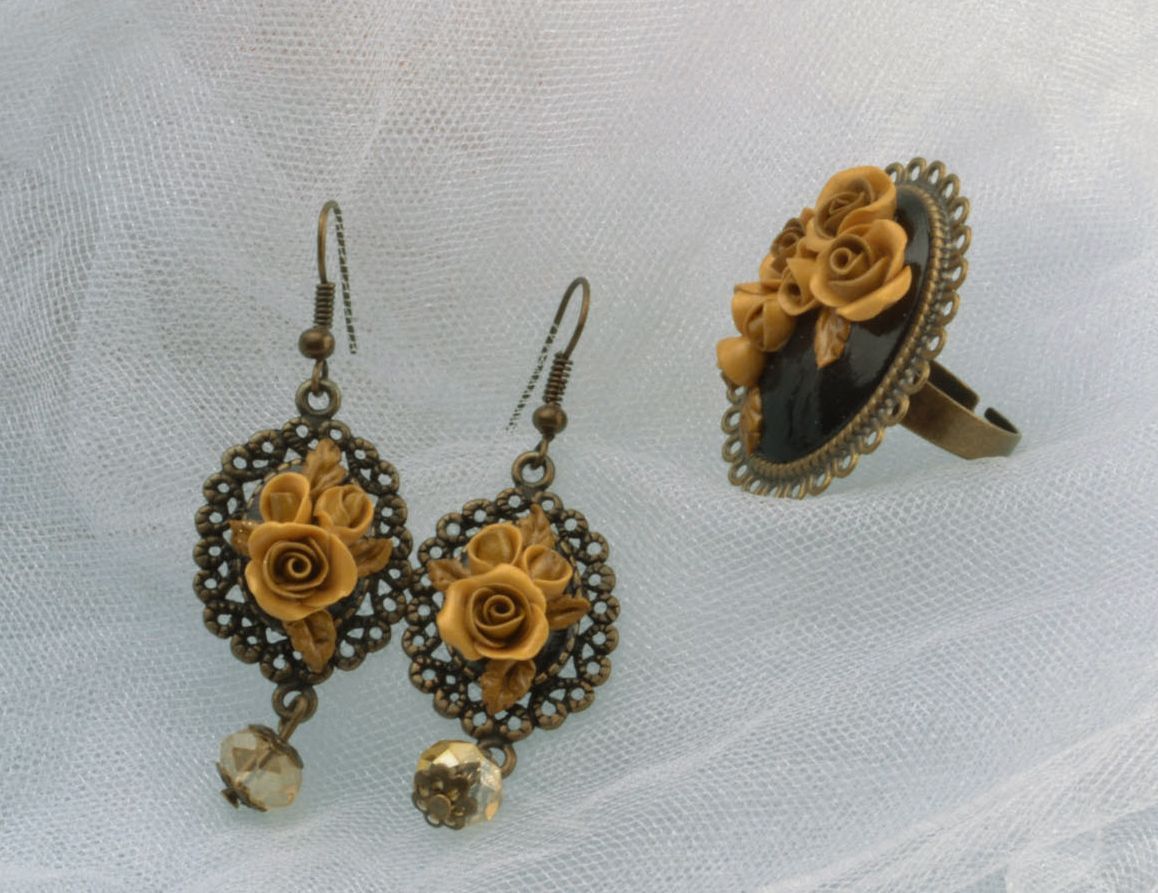 Homemade ring and earrings in vintage style photo 1