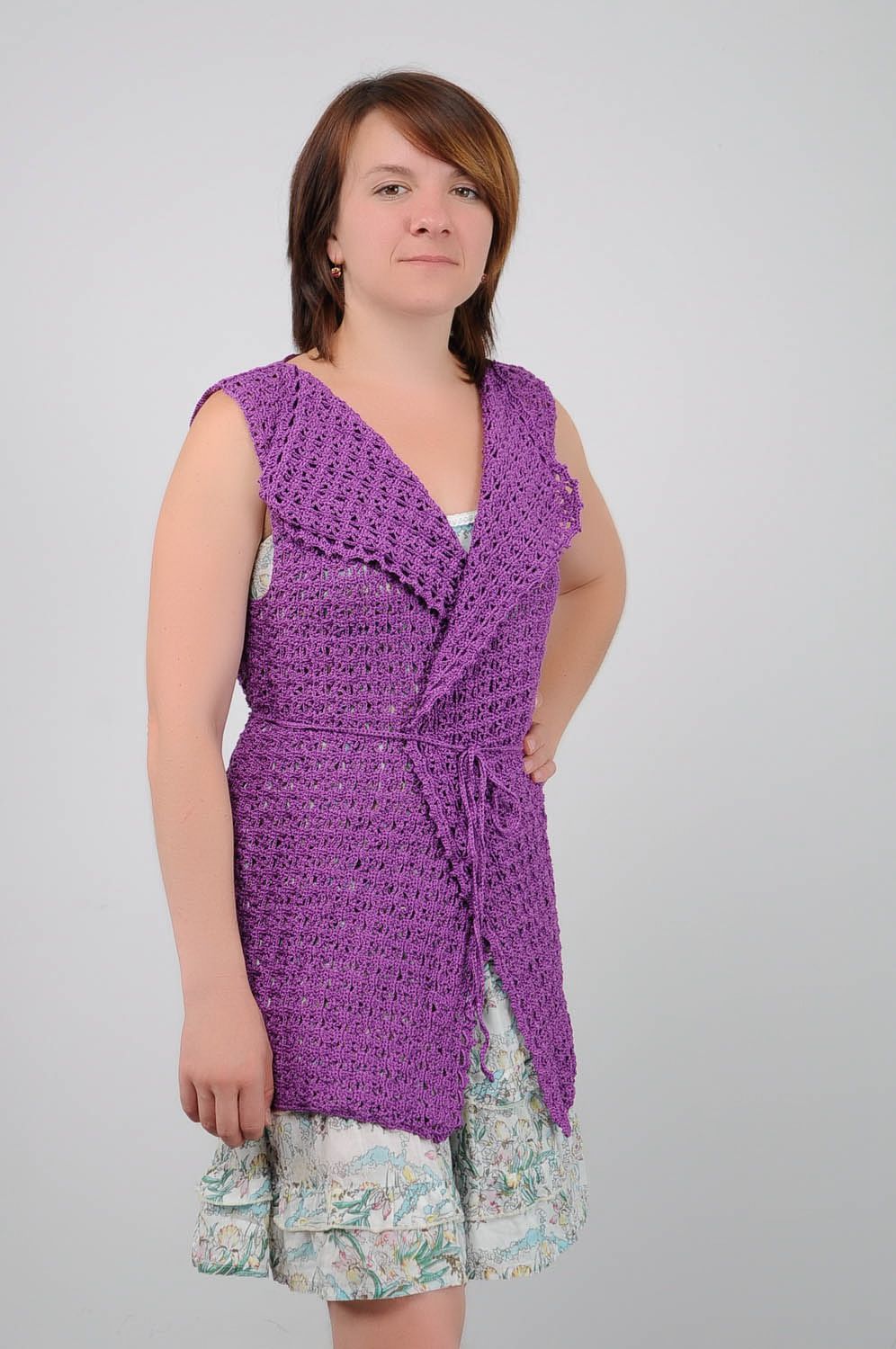 Gilet a maglia da donna fatto a mano gilet donna in colore viola bello foto 1
