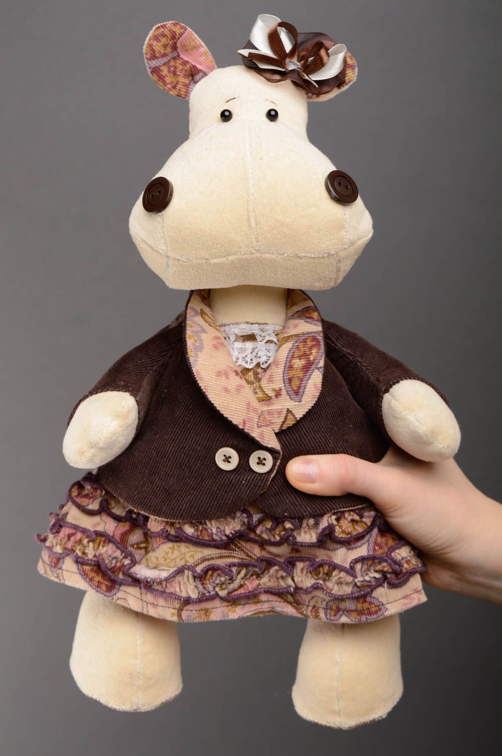 Velour fabric soft toy hippo photo 4