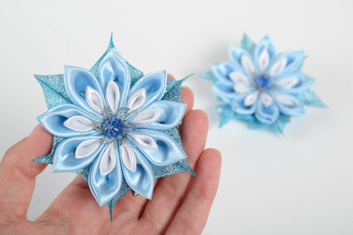 Barrettes fleurs fait main Accessoire coiffure bleue Cadeau pour fille 2 pièces photo 5