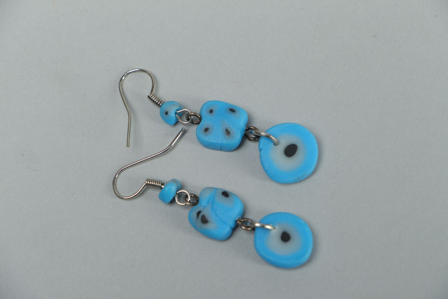 Handmade polymer clay earrings of blue color photo 1