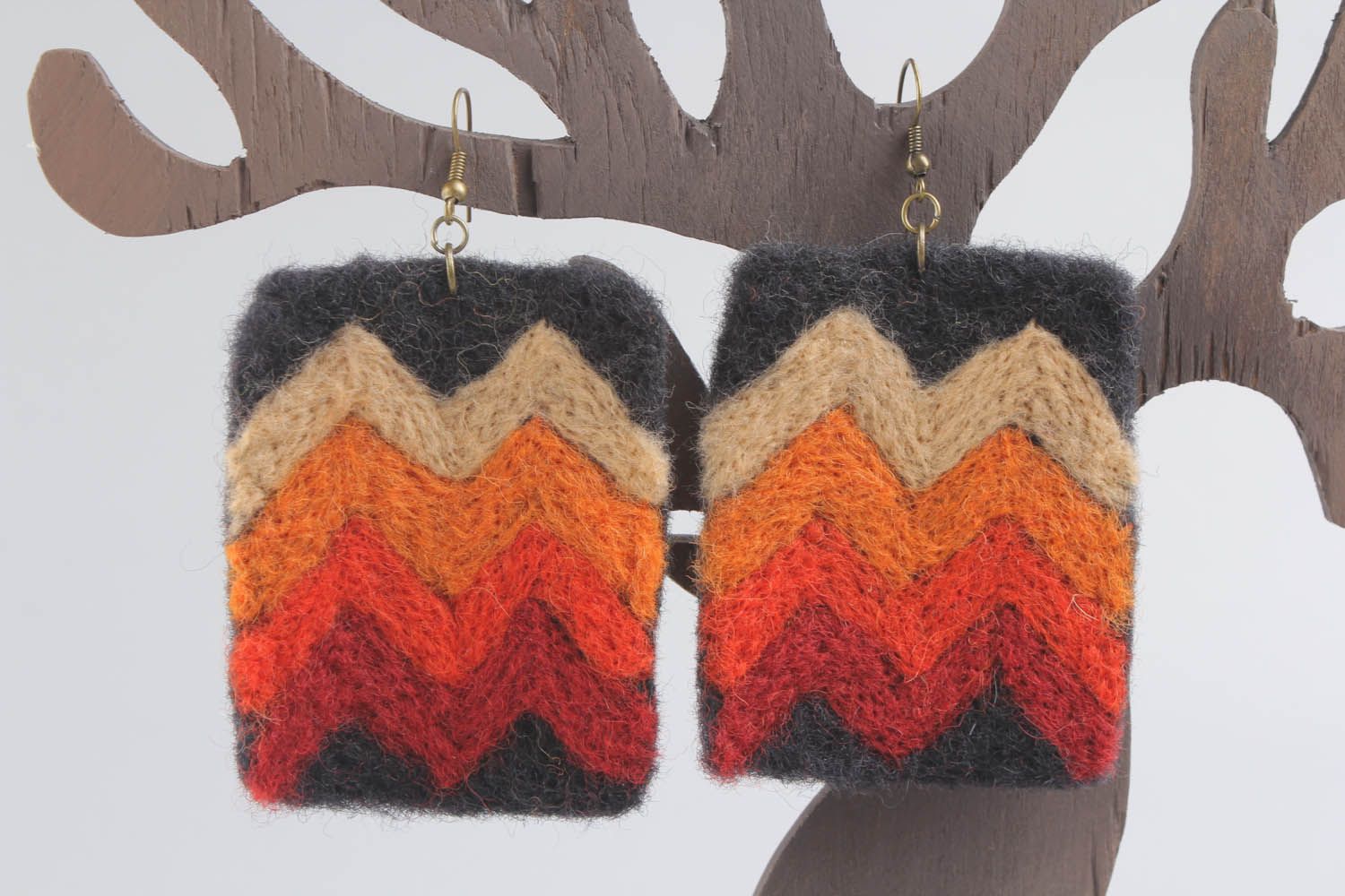 Woolen earrings made using the technique of needle felting photo 1