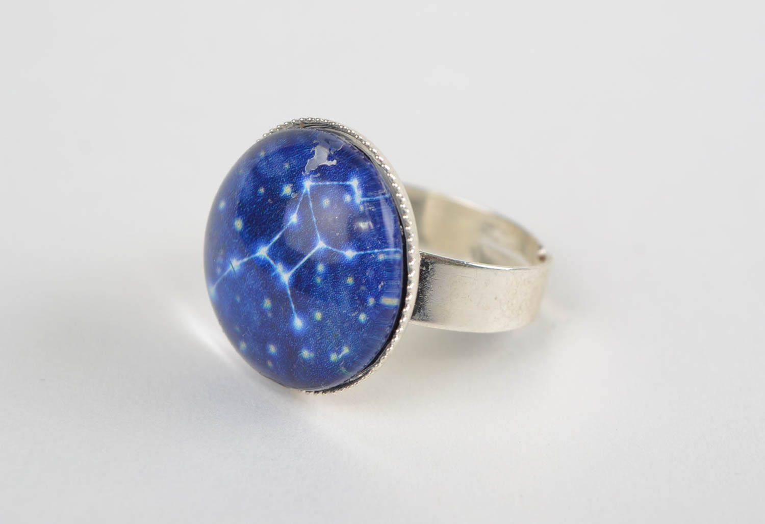 Handgemachter Sternzeichen Ring aus Glas rund in Blau für Frauen Jungfrau foto 3