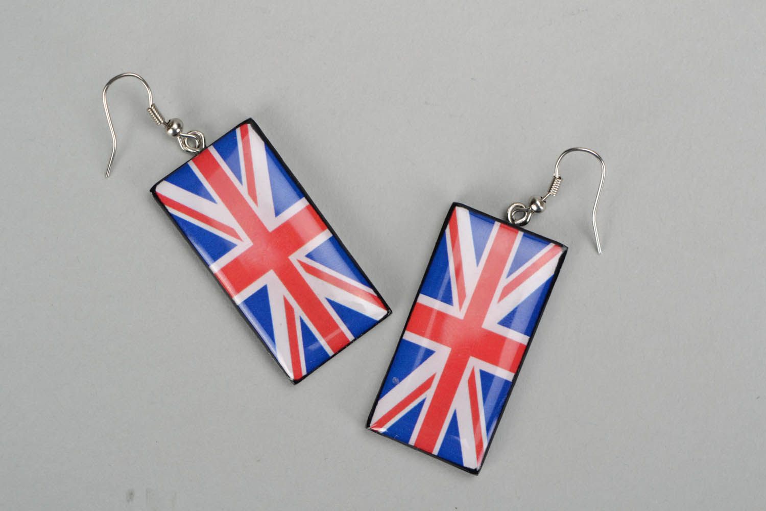 Brincos artesanais feitos de cerâmica plástica Bandeira britânica foto 2