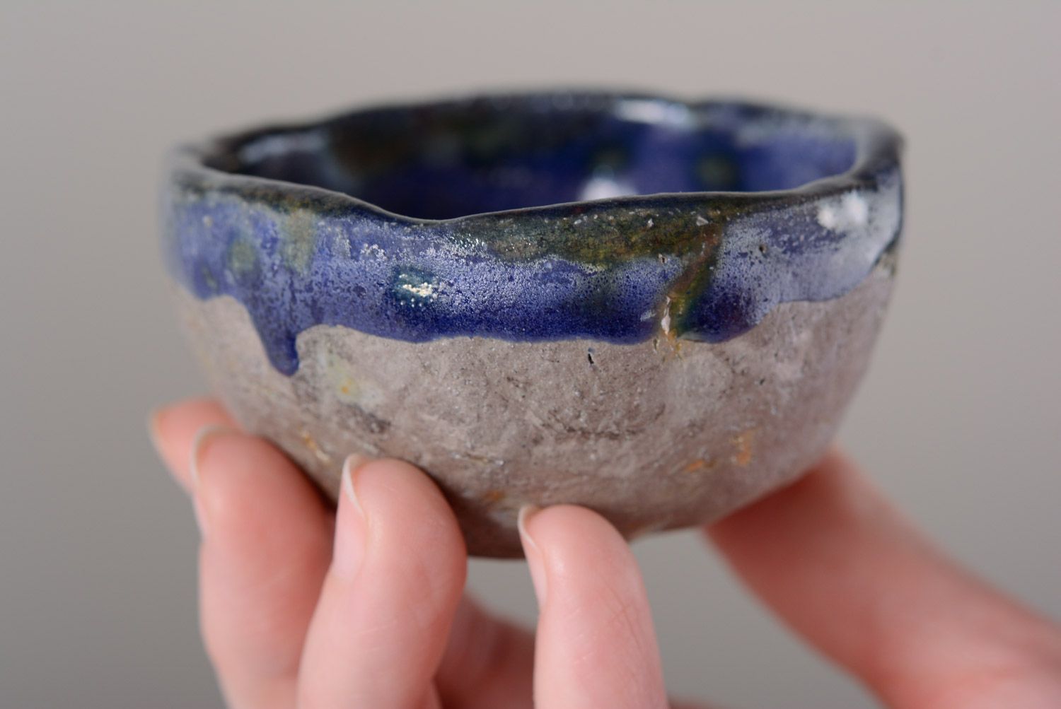 Unusual small handmade designer clay bowl for jam photo 4