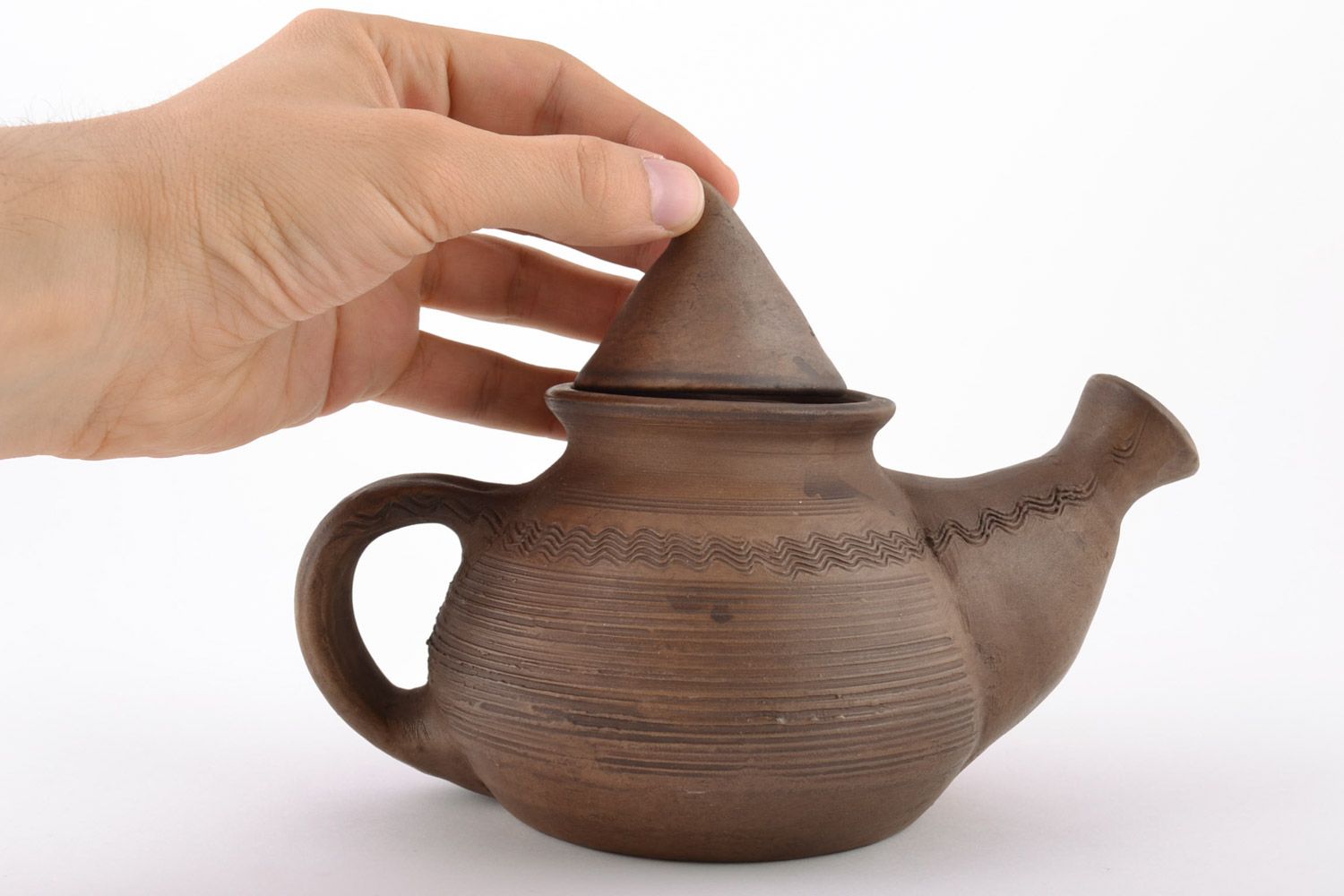 Handmade beautiful teapot made of red clay milk firing technique ceramic tableware photo 2