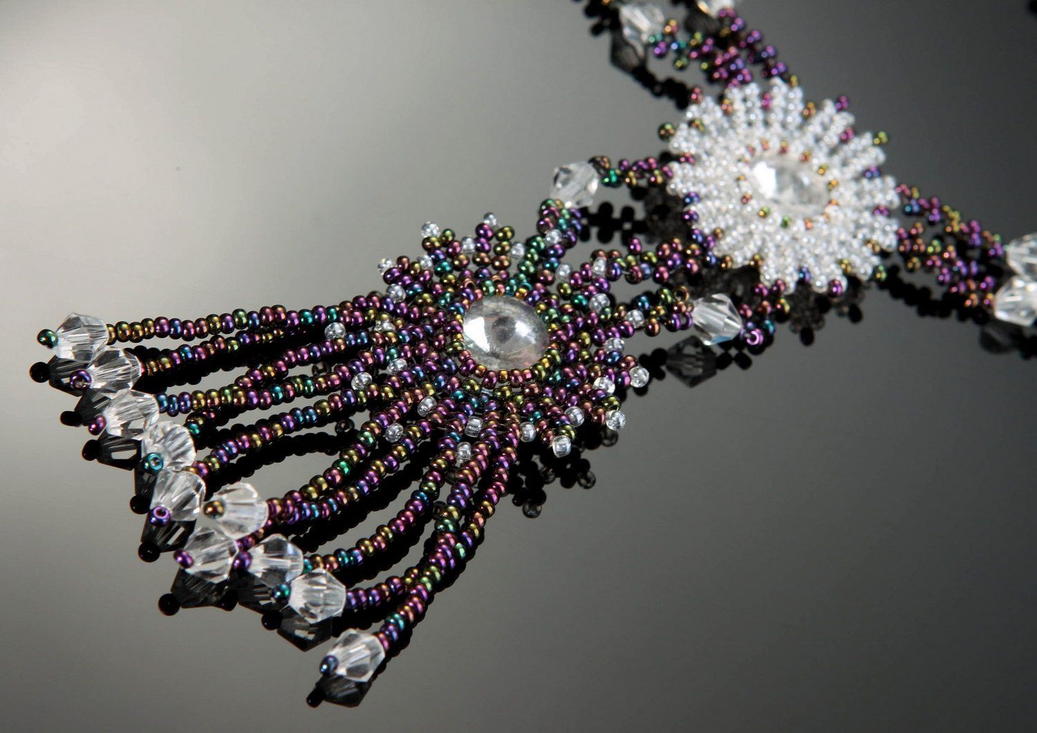 Jewelry set made of crystal, rivoli, beads necklace & earrings photo 1