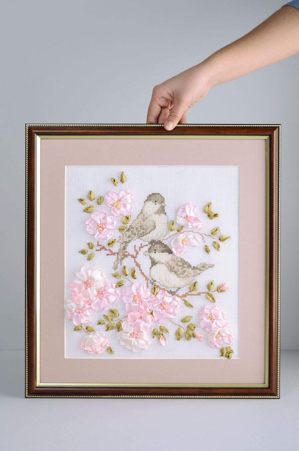 Textil Wandbild mit Stickerei Vögel foto 5