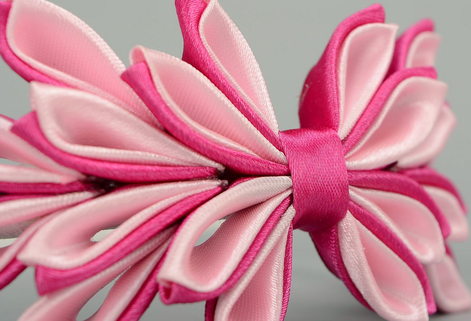 Pink headband with satin ribbons photo 3